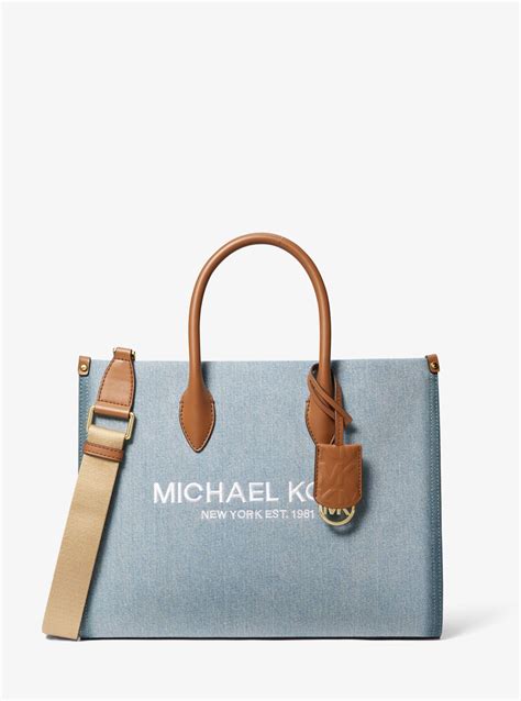 michael kors tote bag denim|mirella medium denim tote bag.